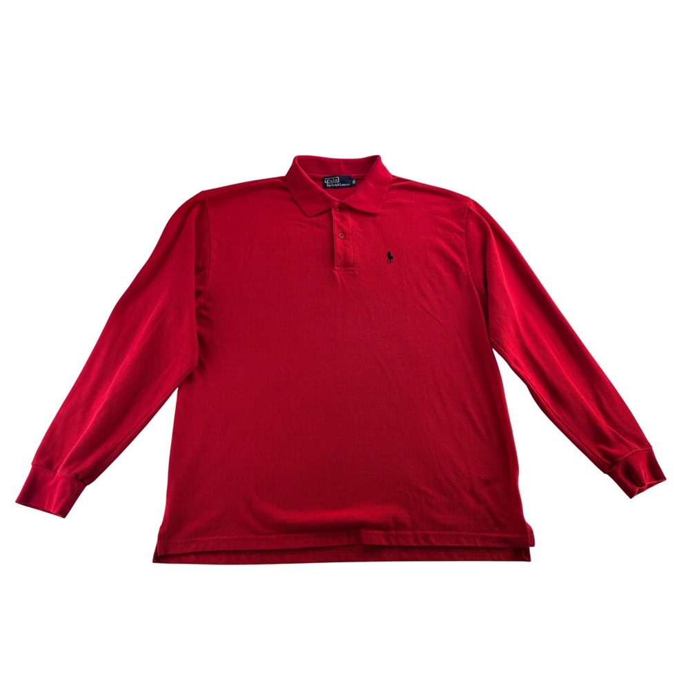 Polo Ralph Lauren Men Long Sleeve Red Classic Fit Polo Shirt XL - Picture 1 of 13